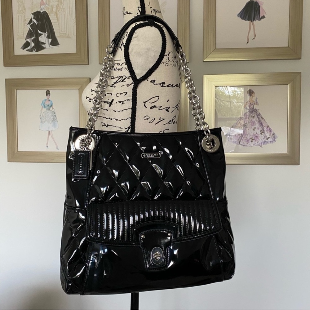 Coach Black Poppy Patent Leather Quilted Purse